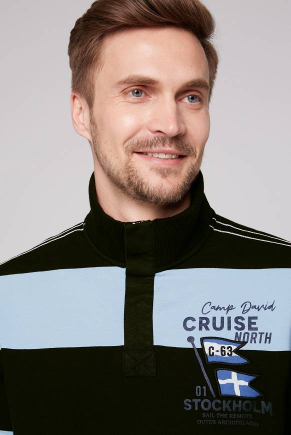 Soccx Gestreiftes Troyer-Sweatshirt Mit Artworks Black