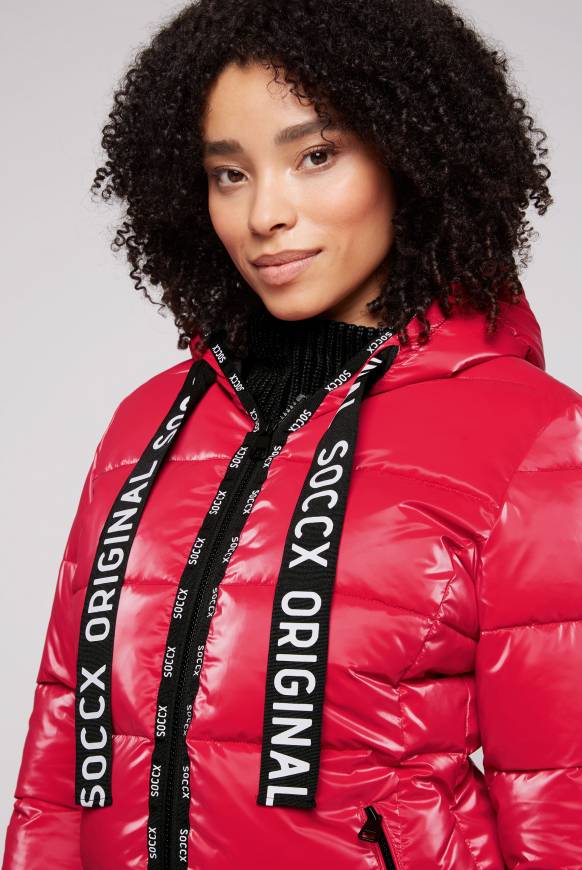 Soccx Glänzende Steppjacke Mit Samt-Optik Clear Red