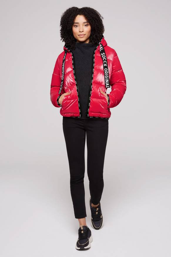 Soccx Glänzende Steppjacke Mit Samt-Optik Clear Red