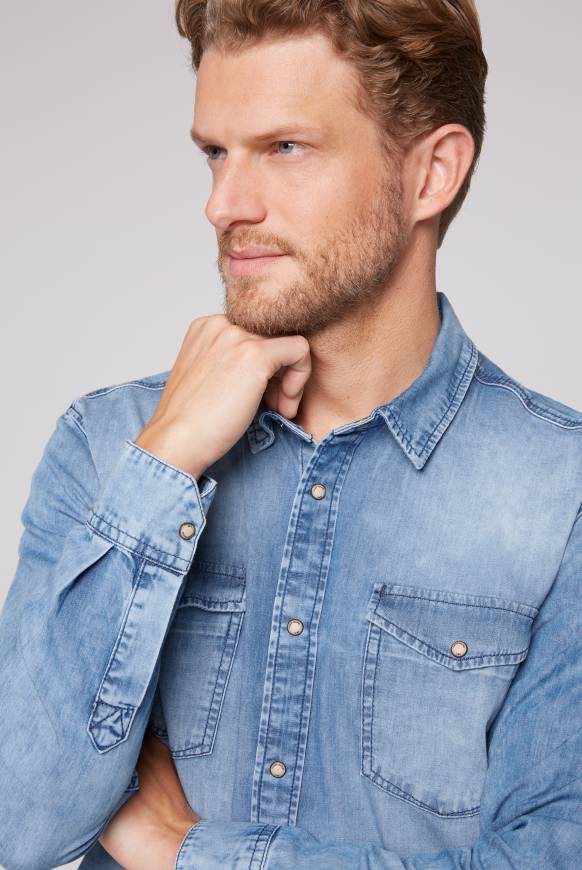 Soccx Hemd Aus Denim Regular Fit Light Blue Bleached