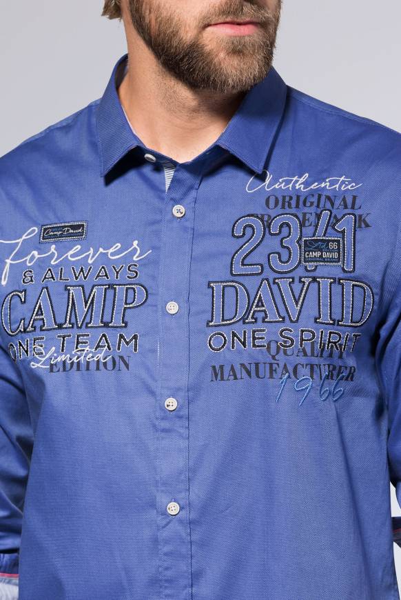 Soccx Hemd Mit Dobby-Struktur Und Artworks Denim Blue