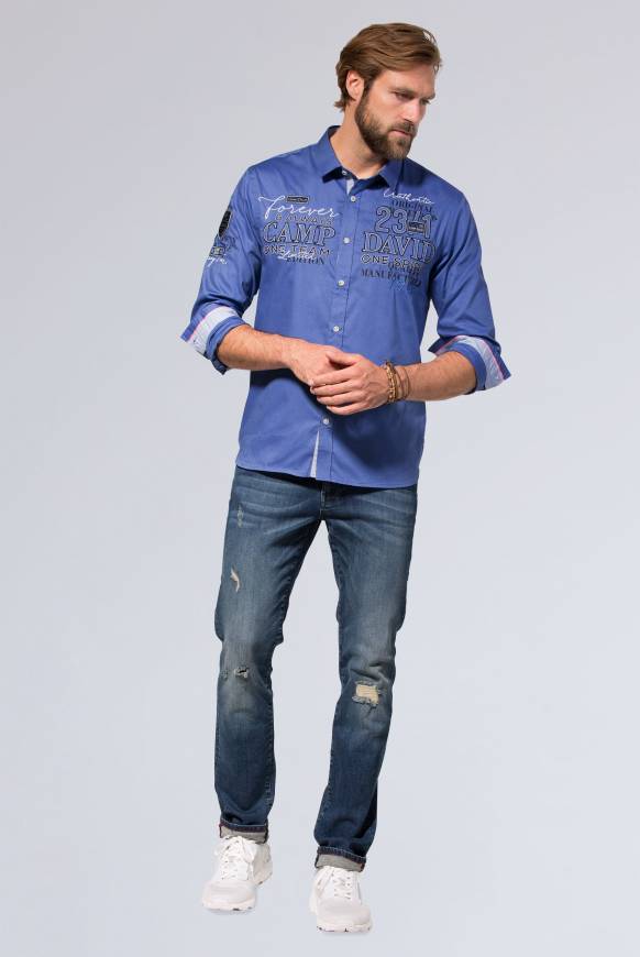 Soccx Hemd Mit Dobby-Struktur Und Artworks Denim Blue