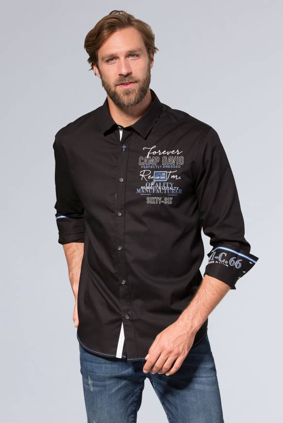 Soccx Hemd mit Webstruktur und Artworks, Regular Fit black