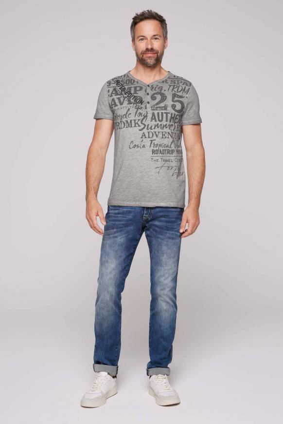 Soccx Henley-Shirt Mit Artwork Im Used Look Shadow M