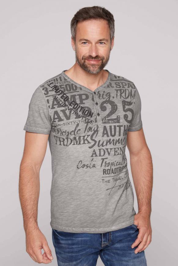 Soccx Henley-Shirt mit Artwork im Used Look shadow M