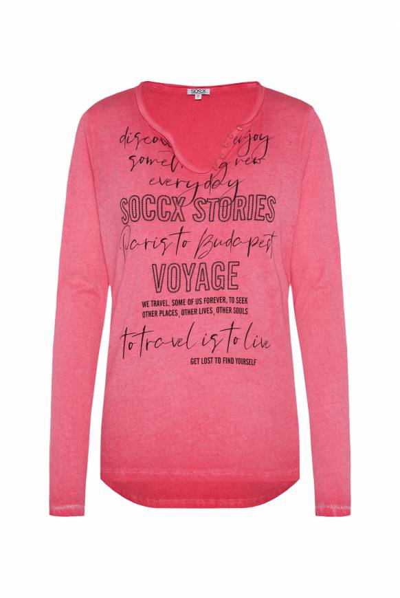 Soccx Henley-Shirt Mit Wording Glitter Print Pinky Red