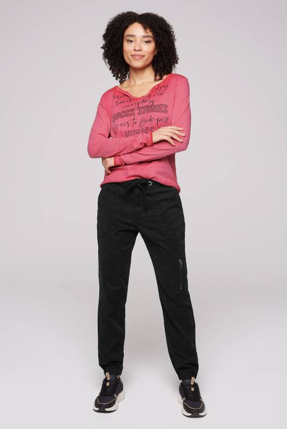 Soccx Henley-Shirt Mit Wording Glitter Print Pinky Red