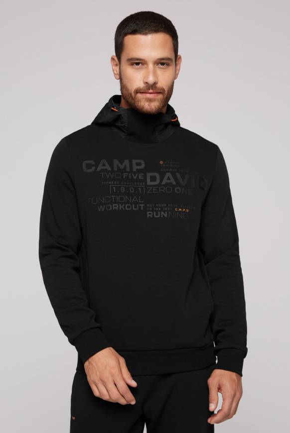 Soccx Hoodie Im Materialmix Mit Artwork Und Rückentasche Black