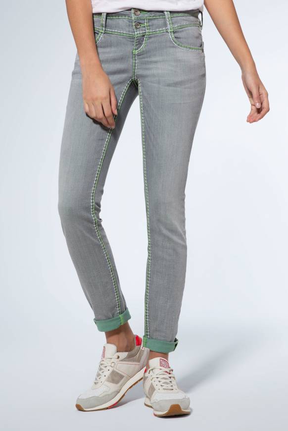 Soccx Jeans KA:RA mit breiten Kontrastnähten und Stretch light grey used 26 32