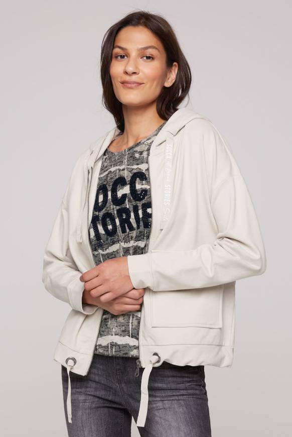 Soccx Kapuzensweatjacke mit einer Klappentasche stone beige