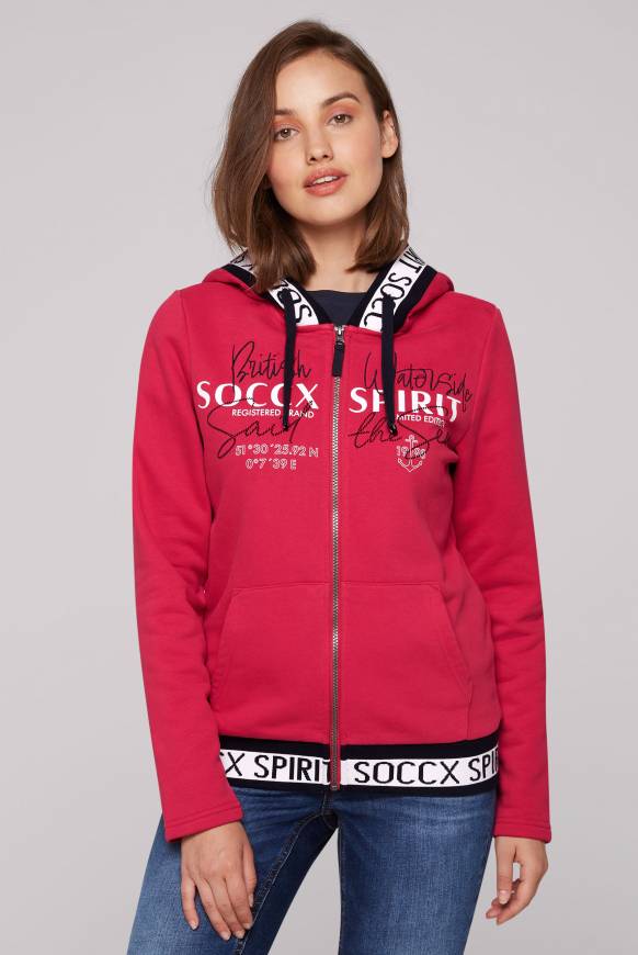 Soccx Kapuzensweatjacke mit Intarsia-Logo-Details clear red