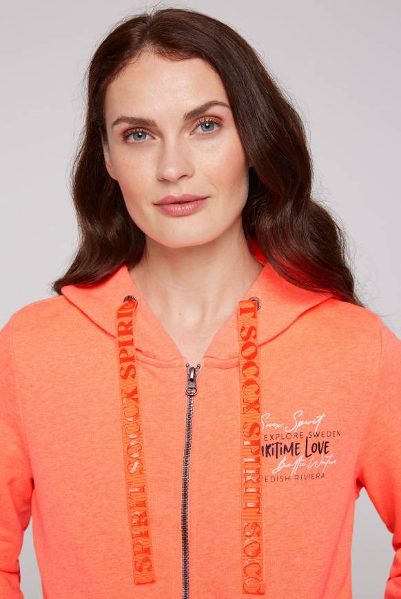 Soccx Kapuzensweatjacke Mit Rückenprint Neon Orange