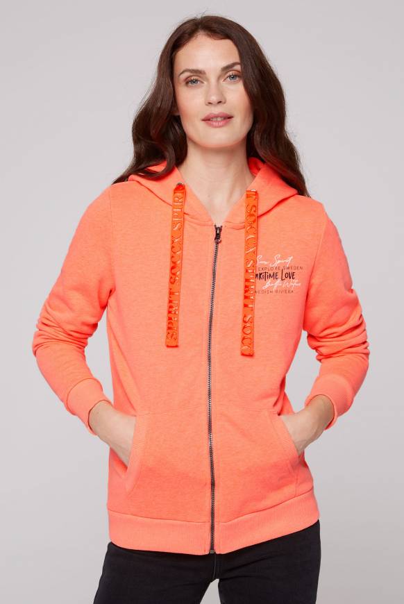 Soccx Kapuzensweatjacke mit Rückenprint neon orange