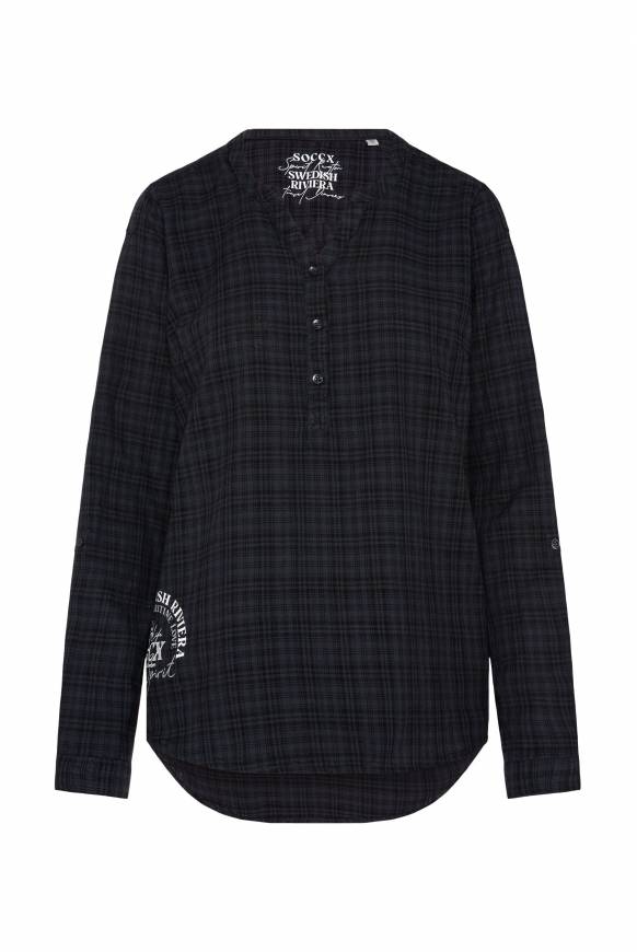 Soccx Karierte Langarmbluse Mit Tunika-Ausschnitt Blue Navy