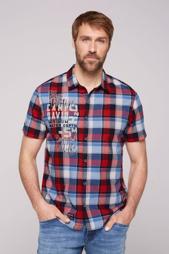 Soccx Karohemd mit Print und Stickereien royal red check