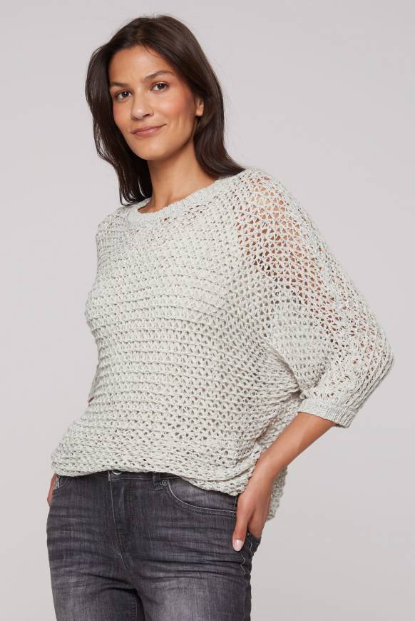 Soccx Kurzarm-Pullover aus Strukturgarn stone beige
