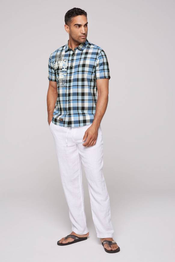 Soccx Kurzarmhemd Mit Artwork Und Webstruktur Deep Sea Check