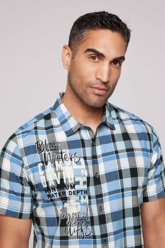 Soccx Kurzarmhemd Mit Artwork Und Webstruktur Deep Sea Check