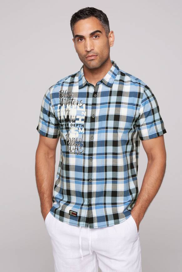 Soccx Kurzarmhemd mit Artwork und Webstruktur deep sea check