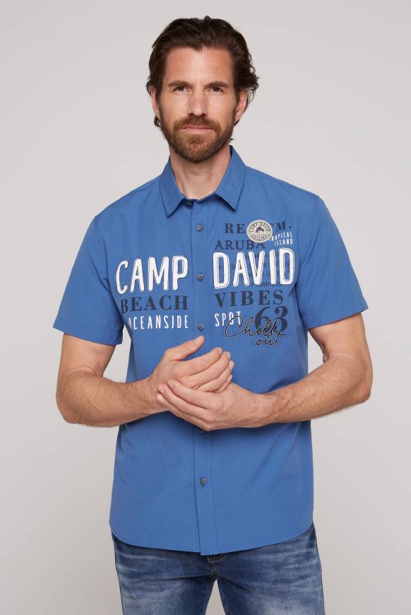 Soccx Kurzarmhemd mit Logo Print und Stickereien dutch blue L