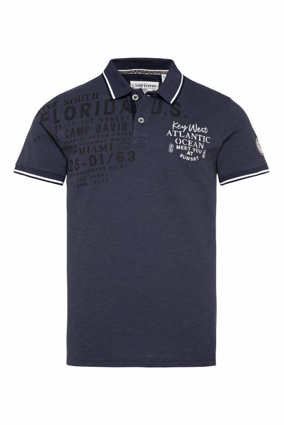 Soccx Kurzarmpolo Aus Pikee Mit Artwork Concrete Blue S