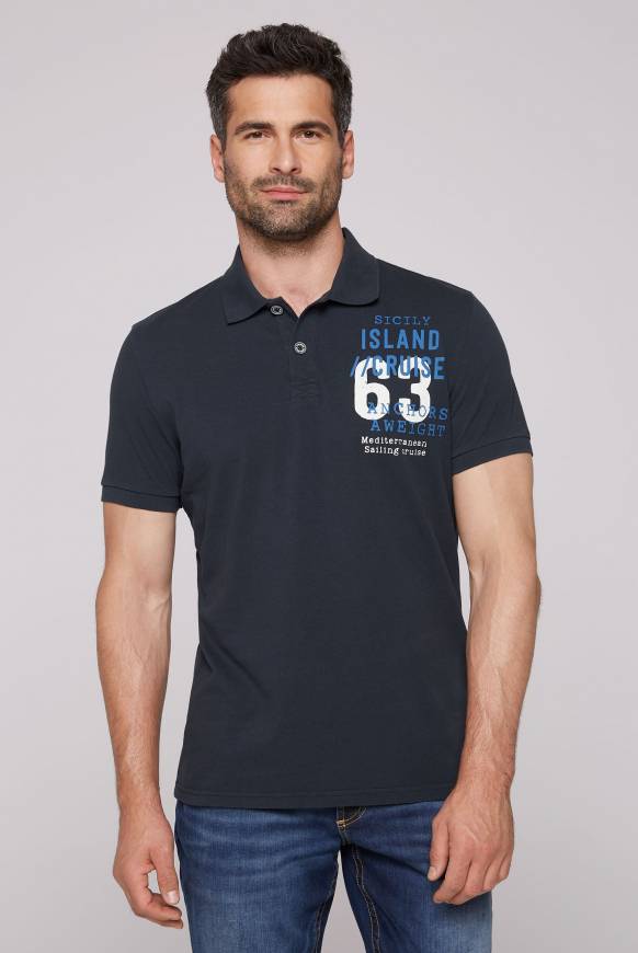 Soccx Kurzarmpolo aus Pikee mit Label Print classic navy