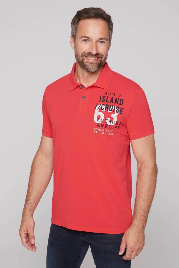 Soccx Kurzarmpolo aus Pikee mit Label Print skipper red