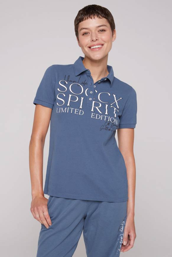 Soccx Kurzarmpolo aus Pikee mit Logo Print blue haze