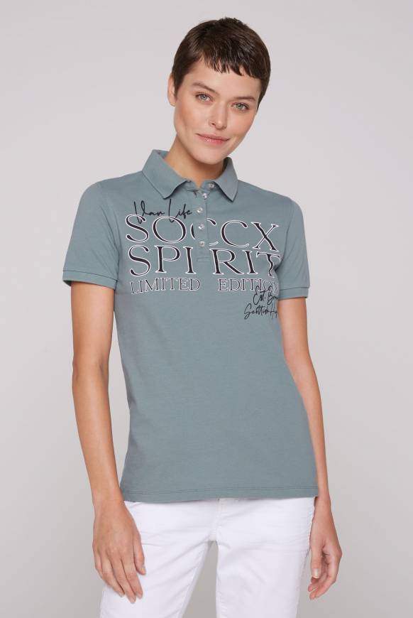 Soccx Kurzarmpolo aus Pikee mit Logo Print grey green