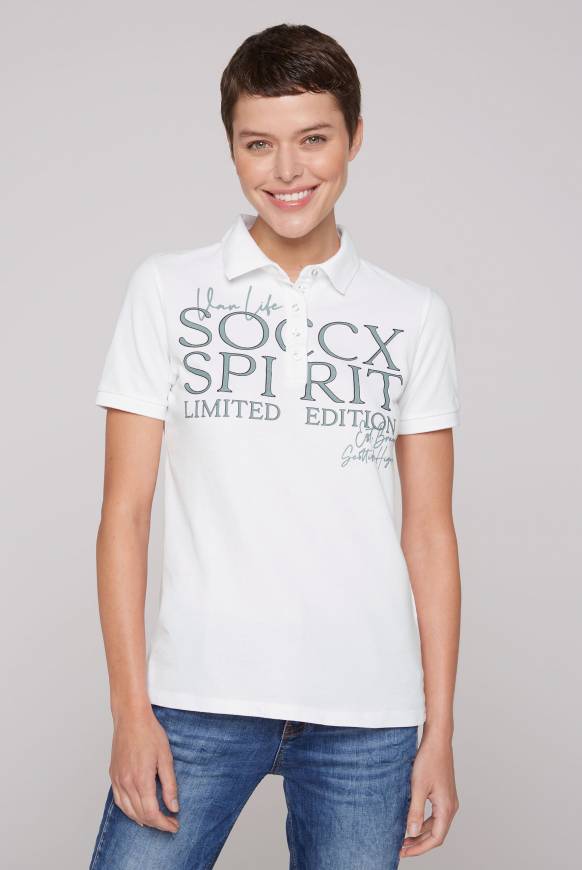 Soccx Kurzarmpolo aus Pikee mit Logo Print opticwhite