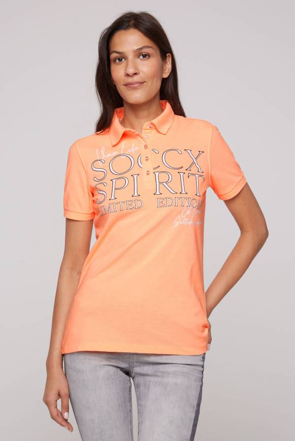 Soccx Kurzarmpolo aus Pikee mit Logo Print speed orange L