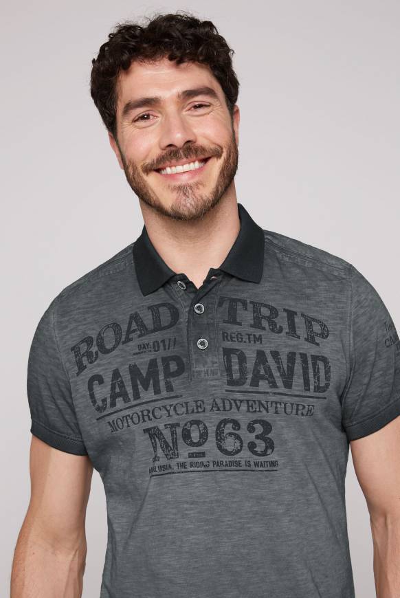 Soccx Kurzarmpolo Im Vintage-Style Mit Artworks Black M