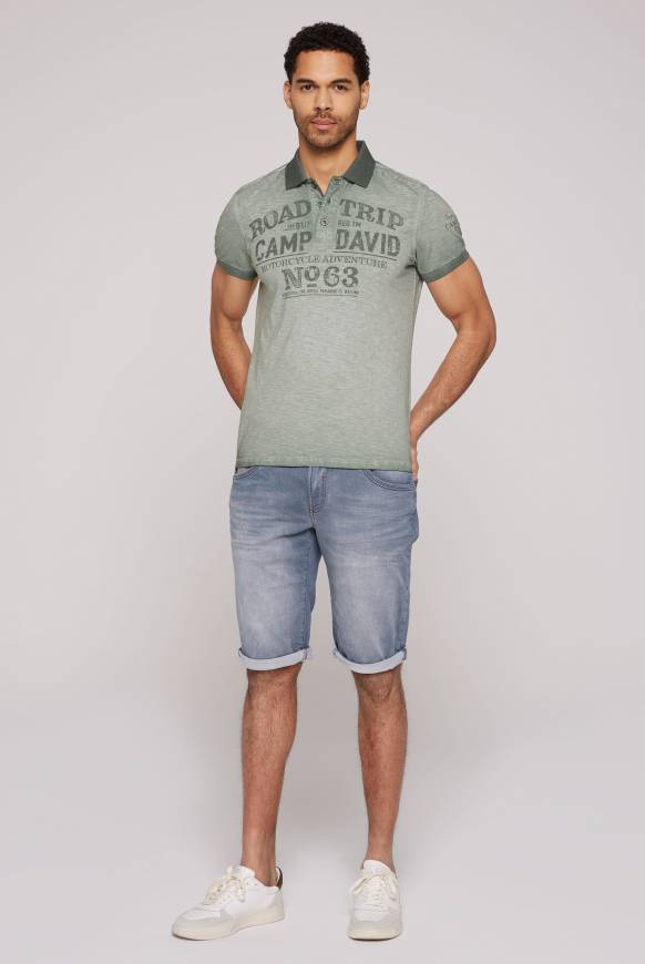 Soccx Kurzarmpolo Im Vintage-Style Mit Artworks Dusty Green