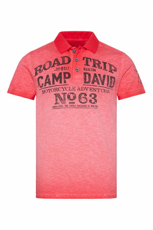 Soccx Kurzarmpolo Im Vintage-Style Mit Artworks Red Orange