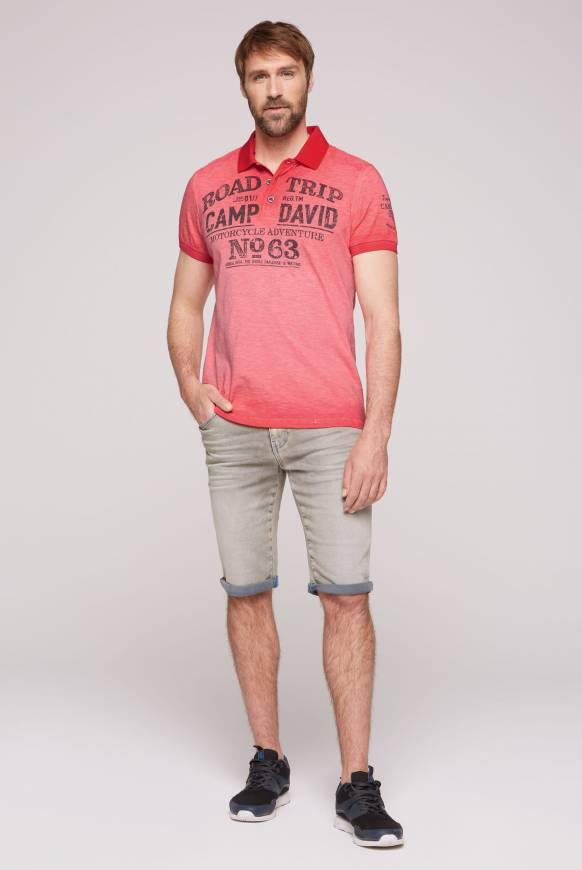 Soccx Kurzarmpolo Im Vintage-Style Mit Artworks Red Orange