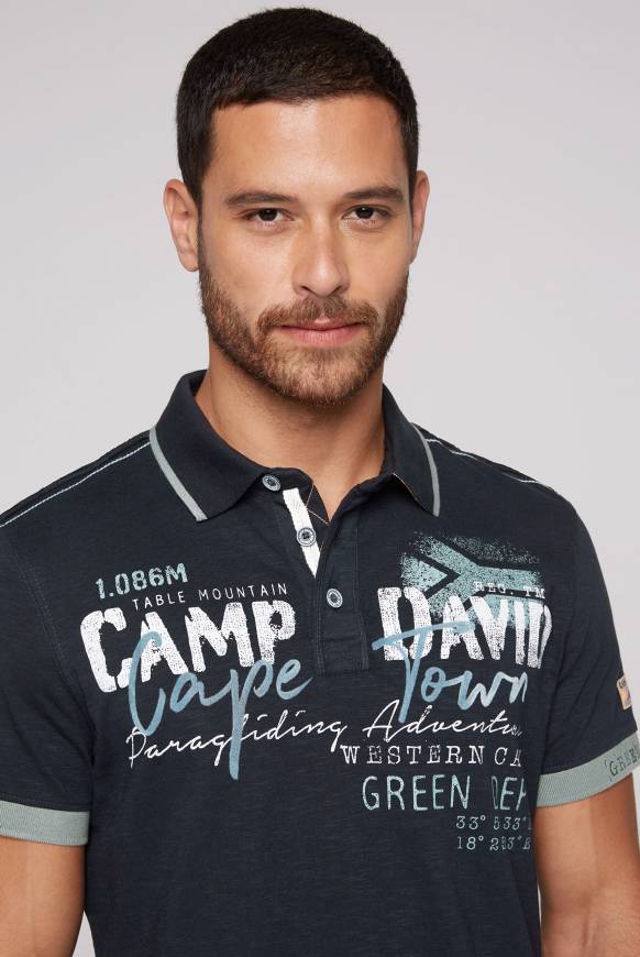 Soccx Kurzarmpolo Mit Flockprint Und Tapes Blue Navy