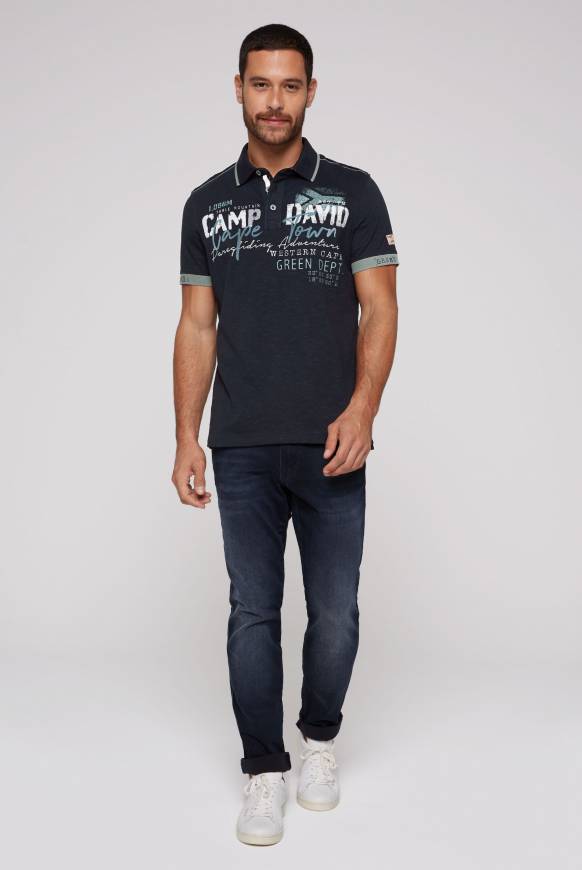 Soccx Kurzarmpolo Mit Flockprint Und Tapes Blue Navy