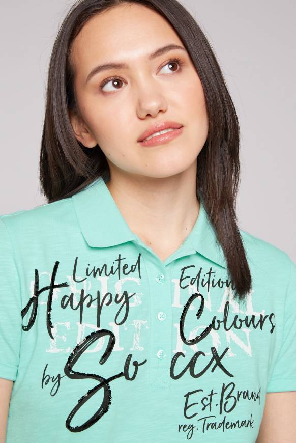 Soccx Kurzarmpolo Mit Print Und Pailletten Neo Aqua