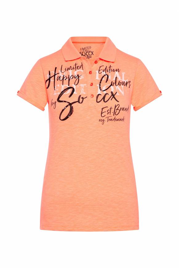 Soccx Kurzarmpolo Mit Print Und Pailletten Neon Orange