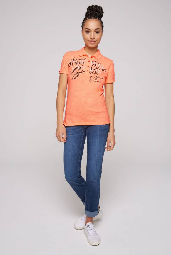 Soccx Kurzarmpolo Mit Print Und Pailletten Neon Orange