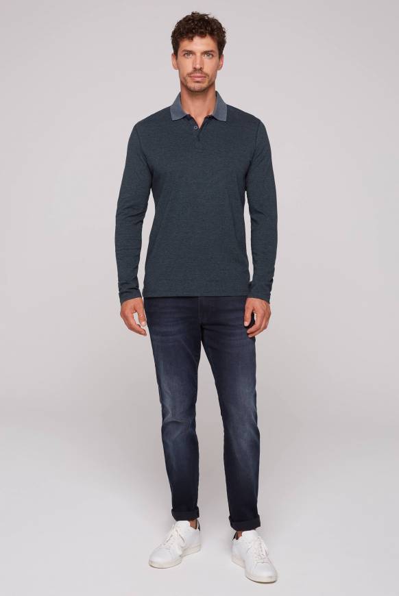 Soccx Langarmpolo Mit Feinem Streifen-Dessin Blue Navy