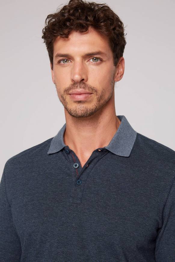 Soccx Langarmpolo Mit Feinem Streifen-Dessin Blue Navy