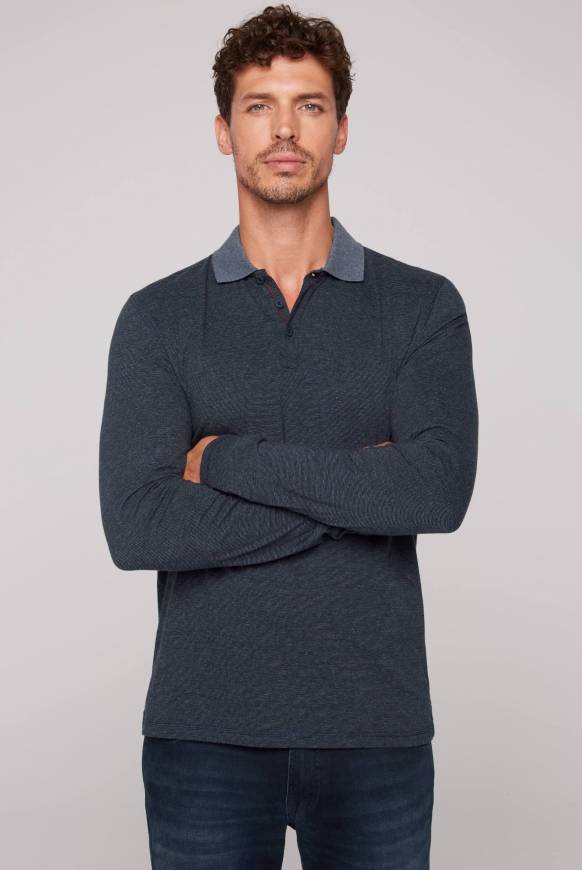 Soccx Langarmpolo Mit Feinem Streifen-Dessin Blue Navy