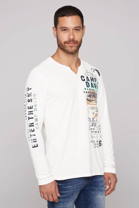Soccx Langarmshirt mit Twill-Patches und Artworks ivory