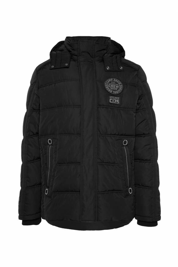 Soccx Lange Steppjacke Mit Kapuze Und Rücken-Artwork Black