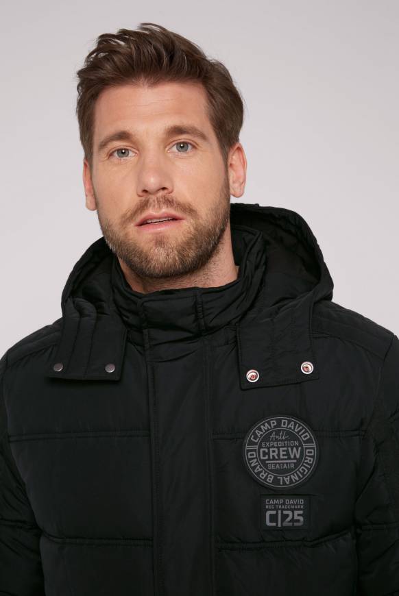 Soccx Lange Steppjacke Mit Kapuze Und Rücken-Artwork Black