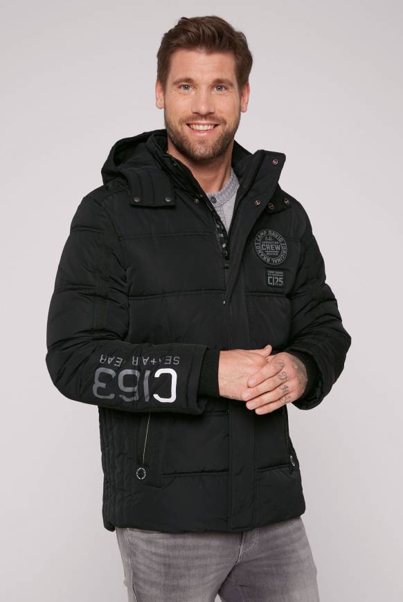 Soccx Lange Steppjacke mit Kapuze und Rücken-Artwork black