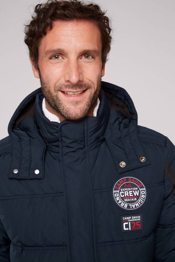 Soccx Lange Steppjacke Mit Kapuze Und Rücken-Artwork Blue Navy