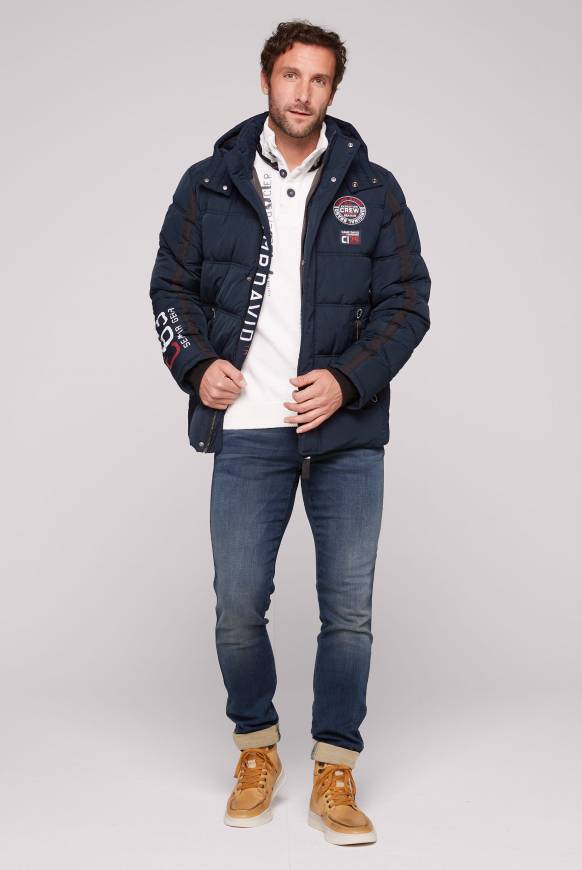 Soccx Lange Steppjacke Mit Kapuze Und Rücken-Artwork Blue Navy
