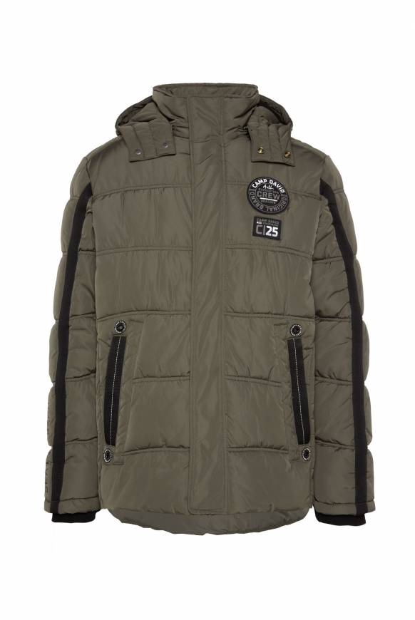 Soccx Lange Steppjacke Mit Kapuze Und Rücken-Artwork Medium Khaki